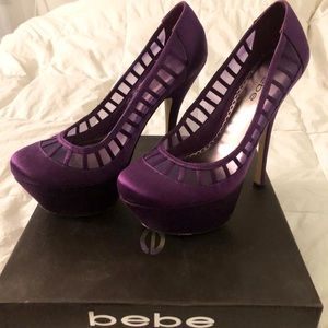 EUC Bebe Sofia Satin Platform Heels